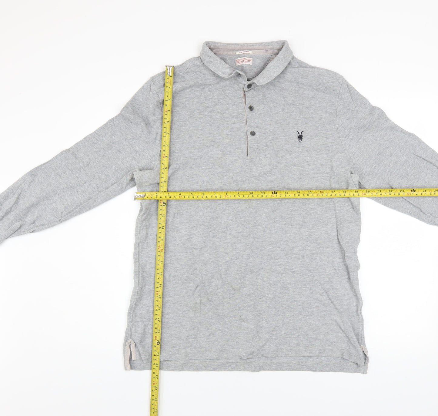 AllSaints Men's Grey Cotton Long Sleeve Polo Shirt XL