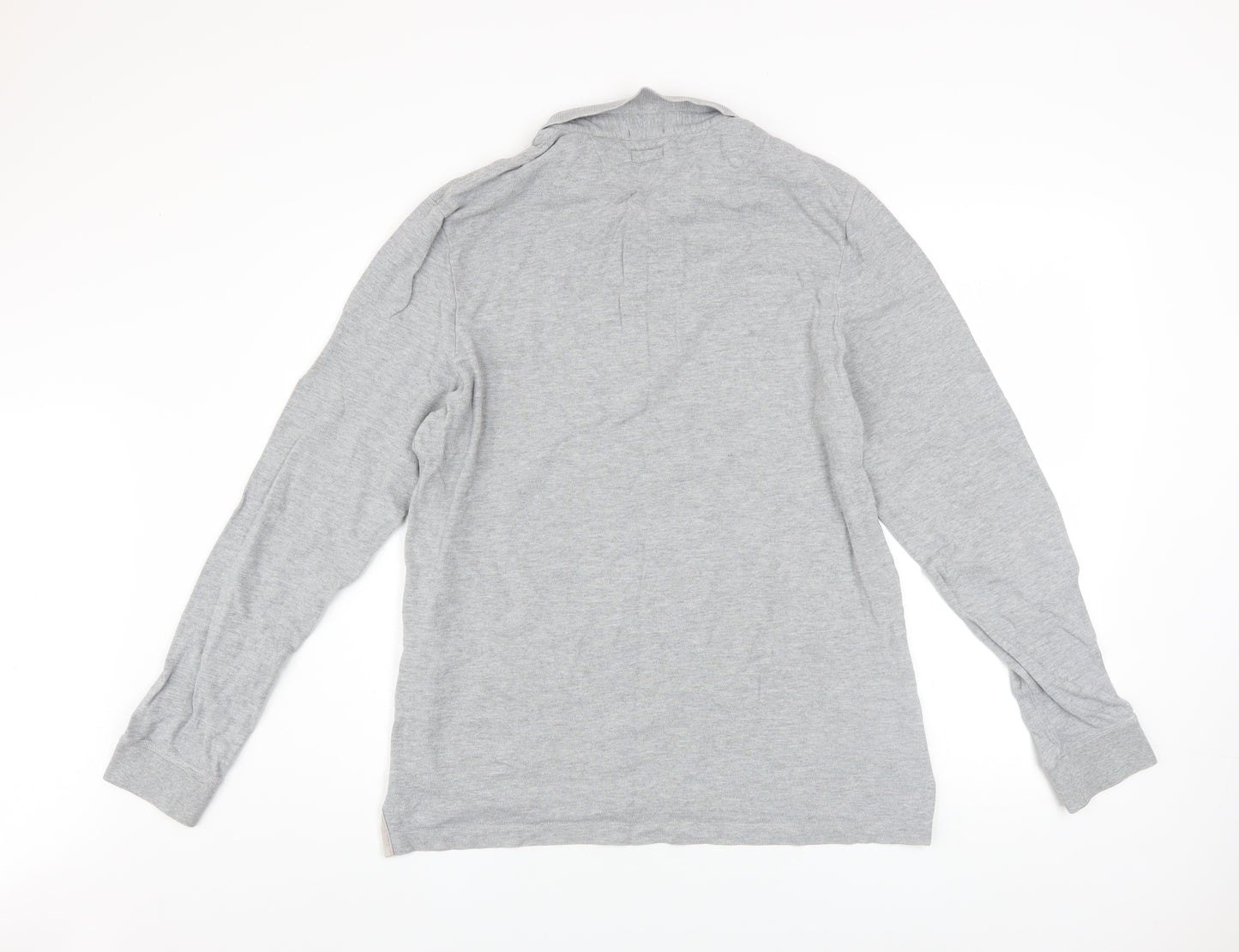 AllSaints Men's Grey Cotton Long Sleeve Polo Shirt XL