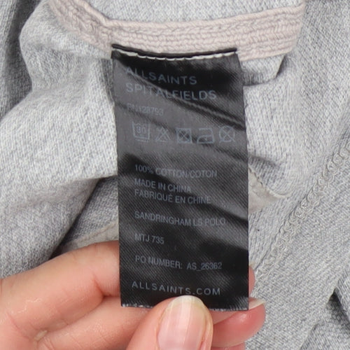 AllSaints Men's Grey Cotton Long Sleeve Polo Shirt XL