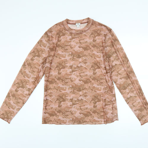 River Island Women’s Brown Camouflage Mesh Long Sleeve T-Shirt Size 18