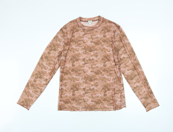 River Island Women’s Brown Camouflage Mesh Long Sleeve T-Shirt Size 18