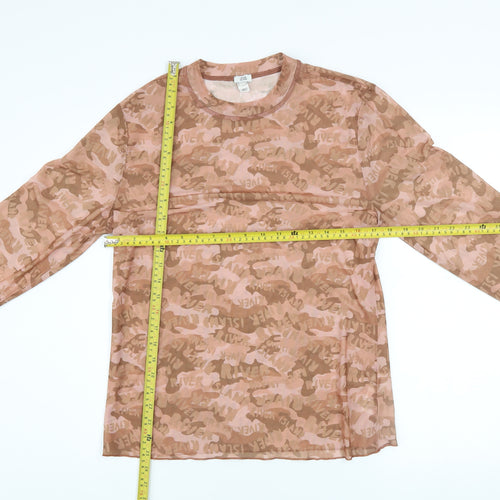 River Island Women’s Brown Camouflage Mesh Long Sleeve T-Shirt Size 18