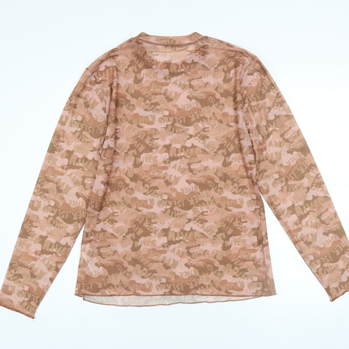 River Island Women’s Brown Camouflage Mesh Long Sleeve T-Shirt Size 18