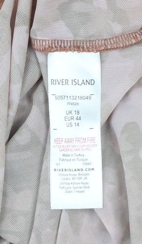 River Island Women’s Brown Camouflage Mesh Long Sleeve T-Shirt Size 18