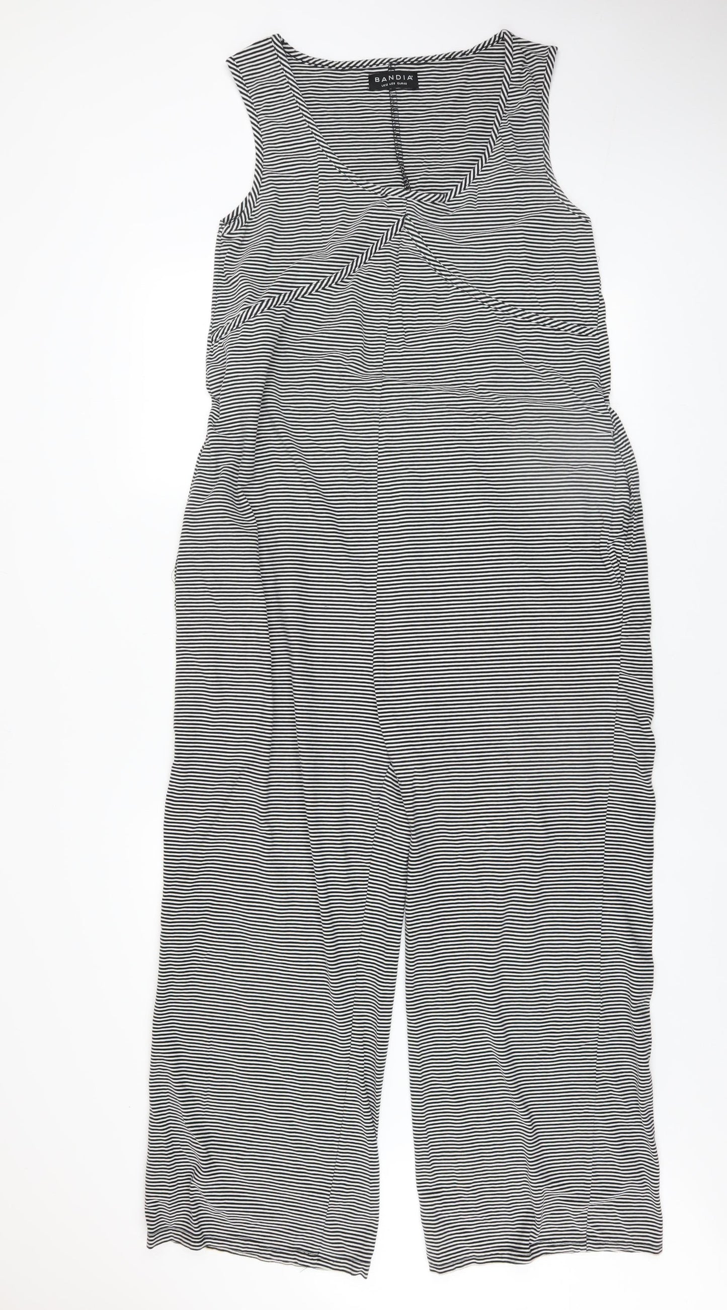 Bandia Women Black Stripe Sleeveless Jumpsuit Size 12 Cotton Blend