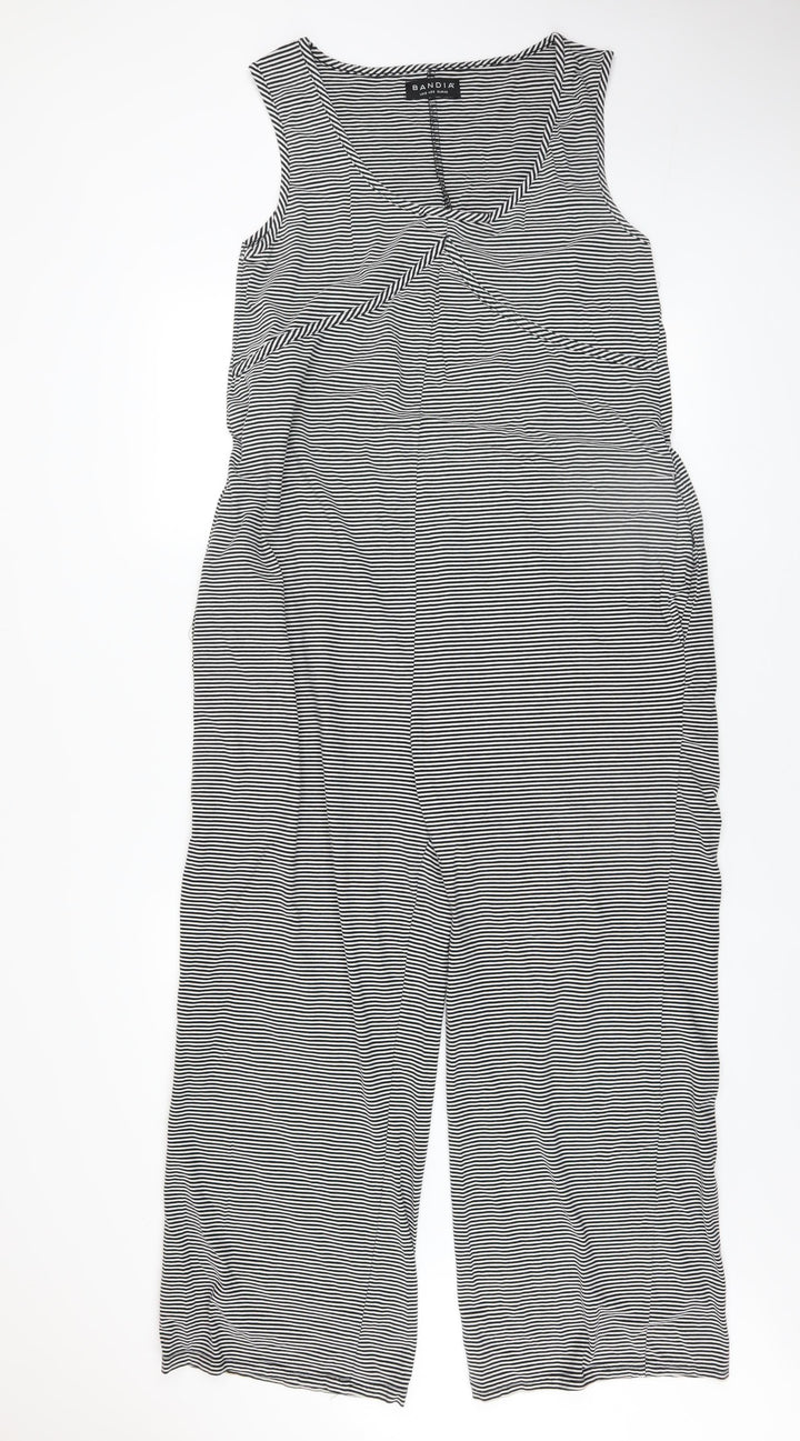 Bandia Women Black Stripe Sleeveless Jumpsuit Size 12 Cotton Blend