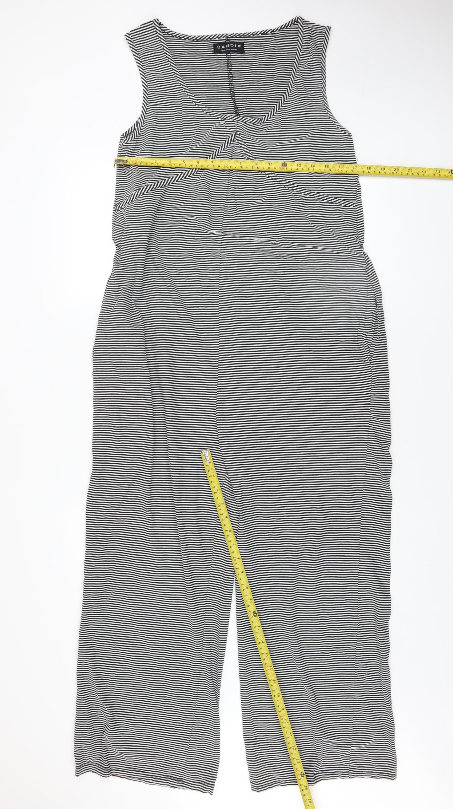 Bandia Women Black Stripe Sleeveless Jumpsuit Size 12 Cotton Blend