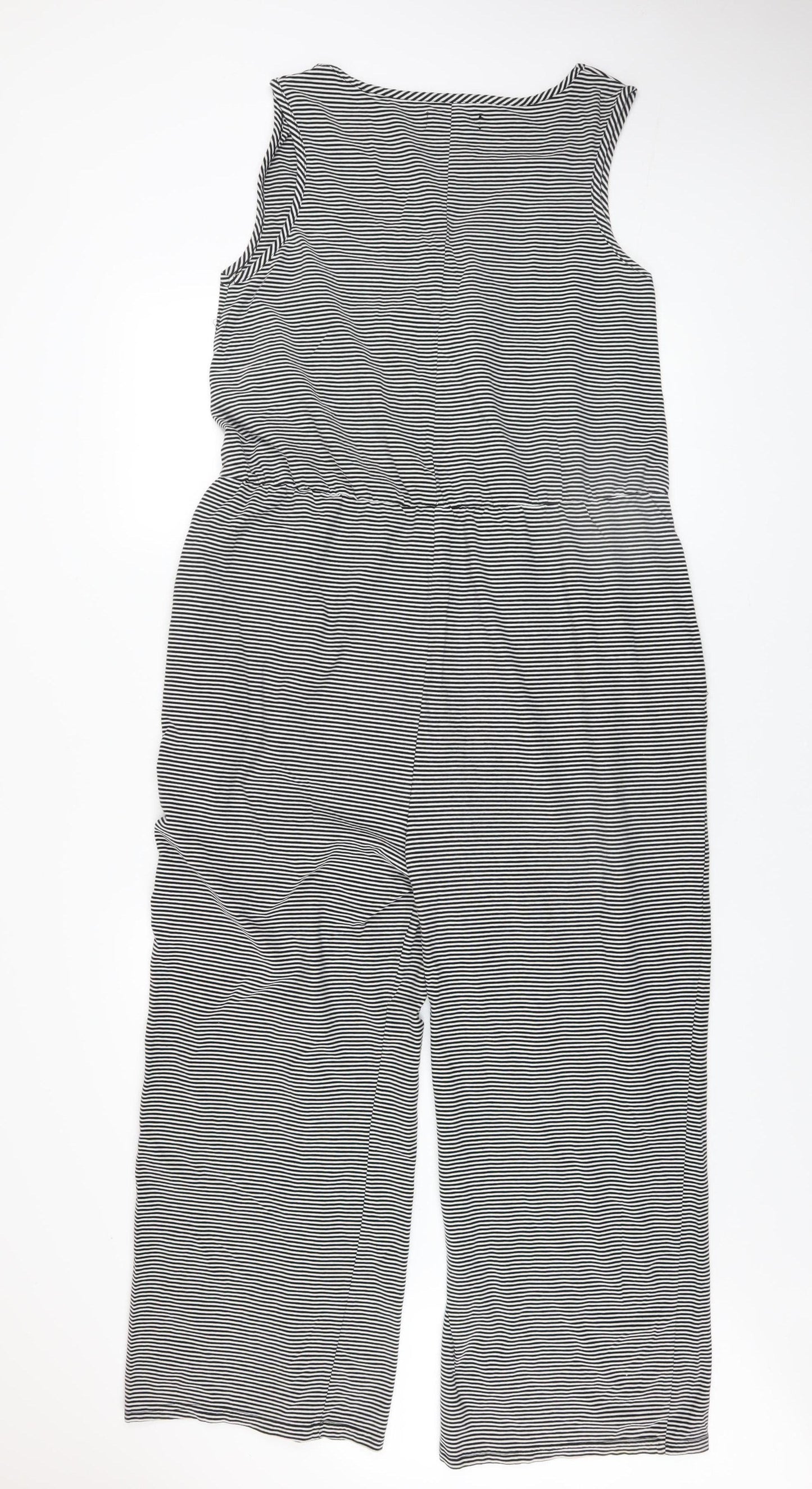 Bandia Women Black Stripe Sleeveless Jumpsuit Size 12 Cotton Blend