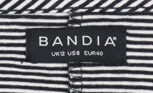 Bandia Women Black Stripe Sleeveless Jumpsuit Size 12 Cotton Blend