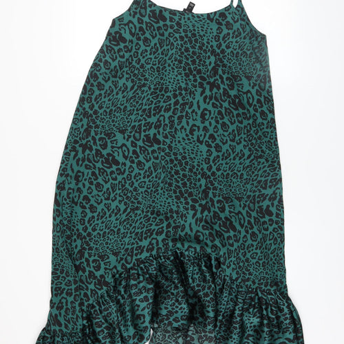 River Island Women Green Animal Print Asymmetric Ruffle Slip Dress Size 10