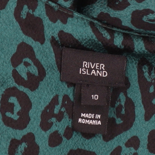 River Island Women Green Animal Print Asymmetric Ruffle Slip Dress Size 10