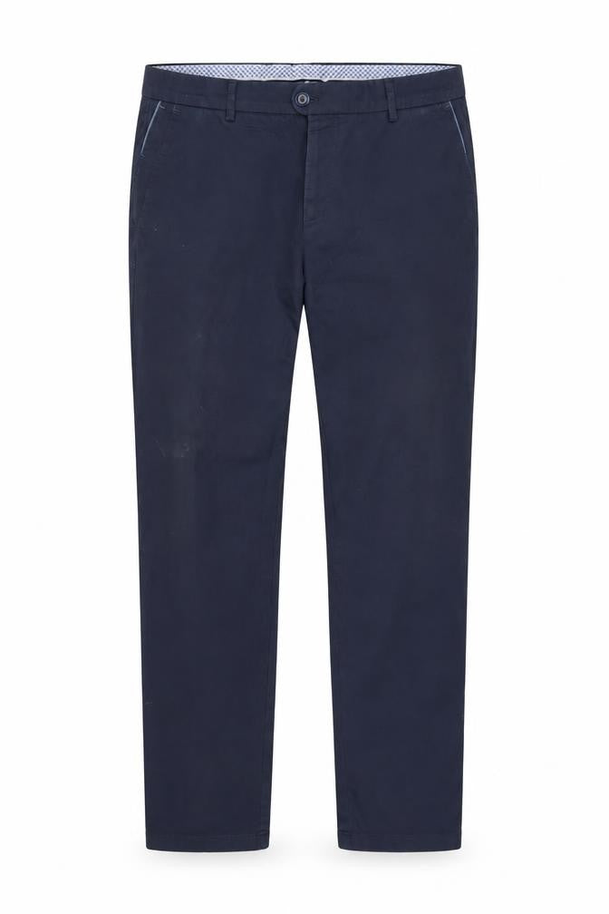 Front view of Bugatti Men's Blue Chino Trousers, size L, 42in Regular Fit
