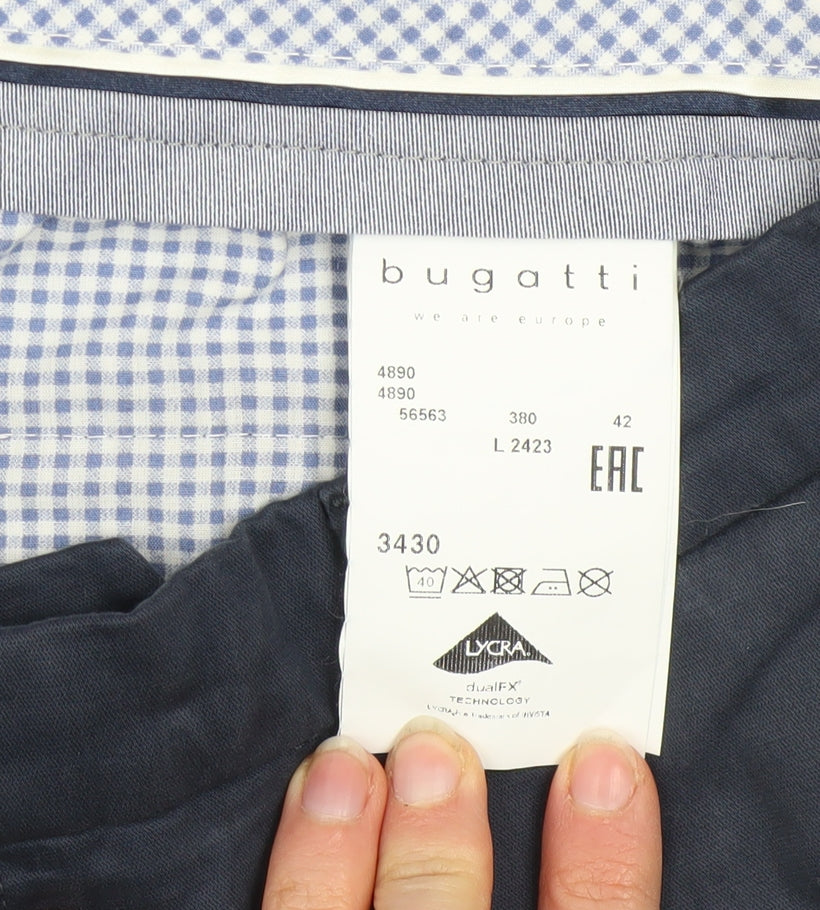 Bugatti Men's Blue Chino Trousers Size L 42in Regular Fit