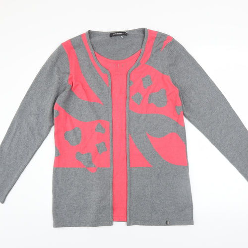 Golléhaug Women’s Grey & Pink Animal Print Cardigan Size 12
