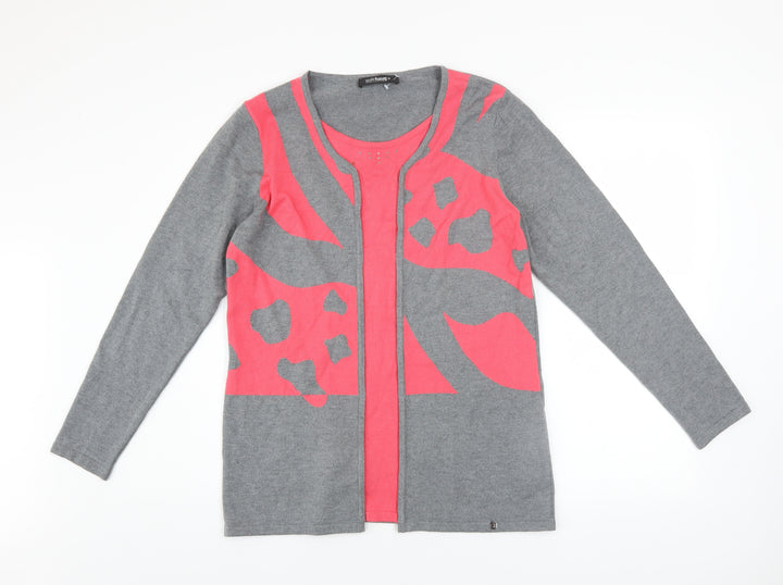Golléhaug Women’s Grey & Pink Animal Print Cardigan Size 12