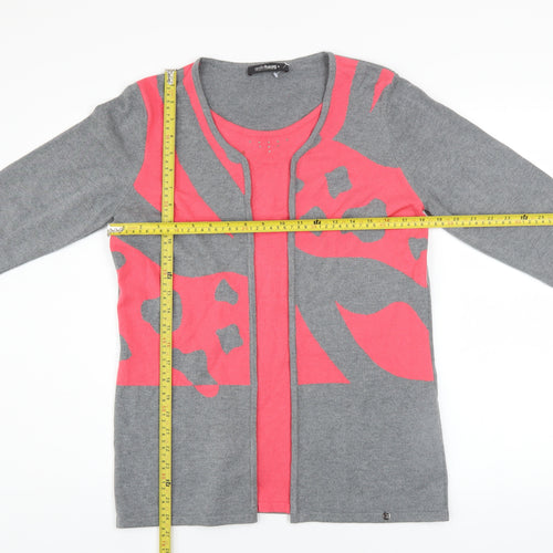Golléhaug Women’s Grey & Pink Animal Print Cardigan Size 12