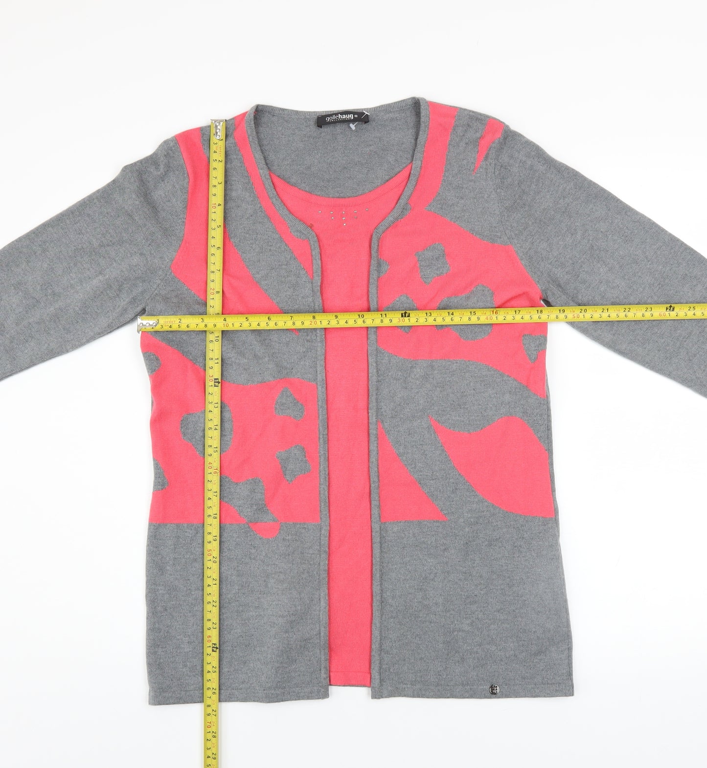Golléhaug Women’s Grey & Pink Animal Print Cardigan Size 12