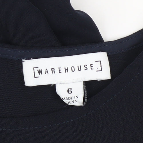 Warehouse Women’s Black Belted Wrap Dress Size 6 Half Sleeve