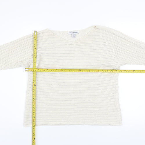 Tommy Bahama Womens Ivory V-Neck Open-Knit Cotton Jumper Size L