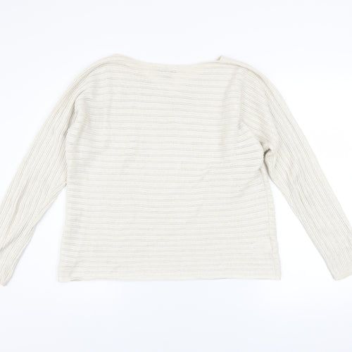 Tommy Bahama Womens Ivory V-Neck Open-Knit Cotton Jumper Size L