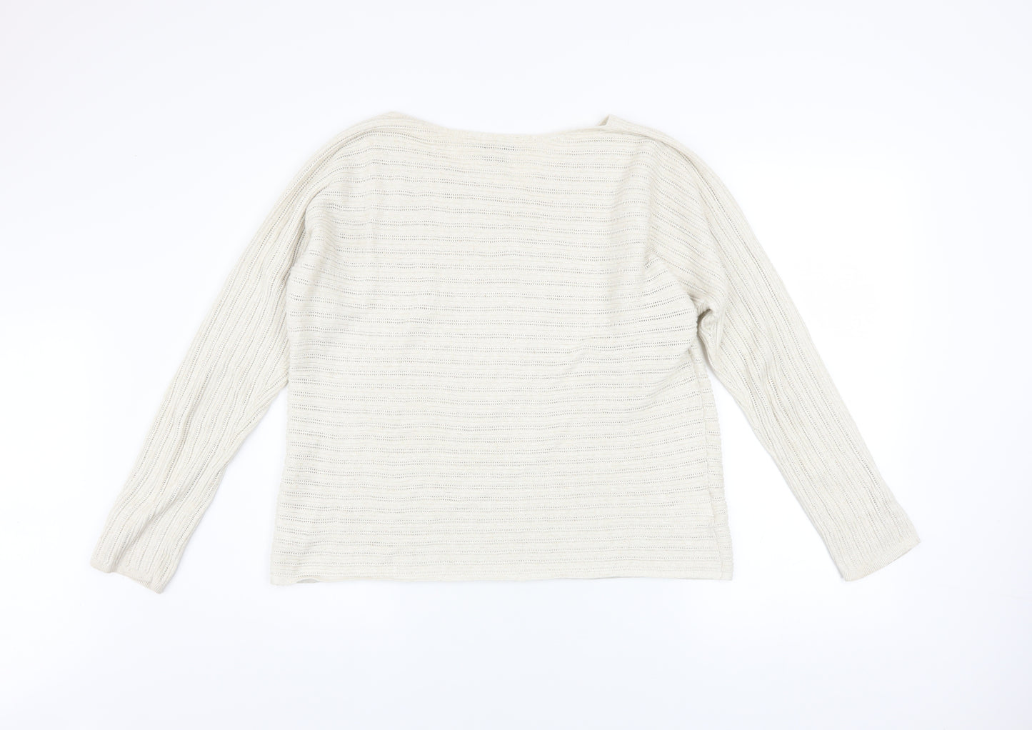 Tommy Bahama Womens Ivory V-Neck Open-Knit Cotton Jumper Size L