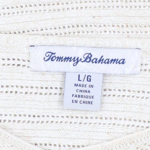 Tommy Bahama Womens Ivory V-Neck Open-Knit Cotton Jumper Size L