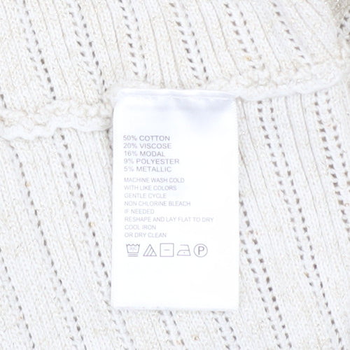 Tommy Bahama Womens Ivory V-Neck Open-Knit Cotton Jumper Size L