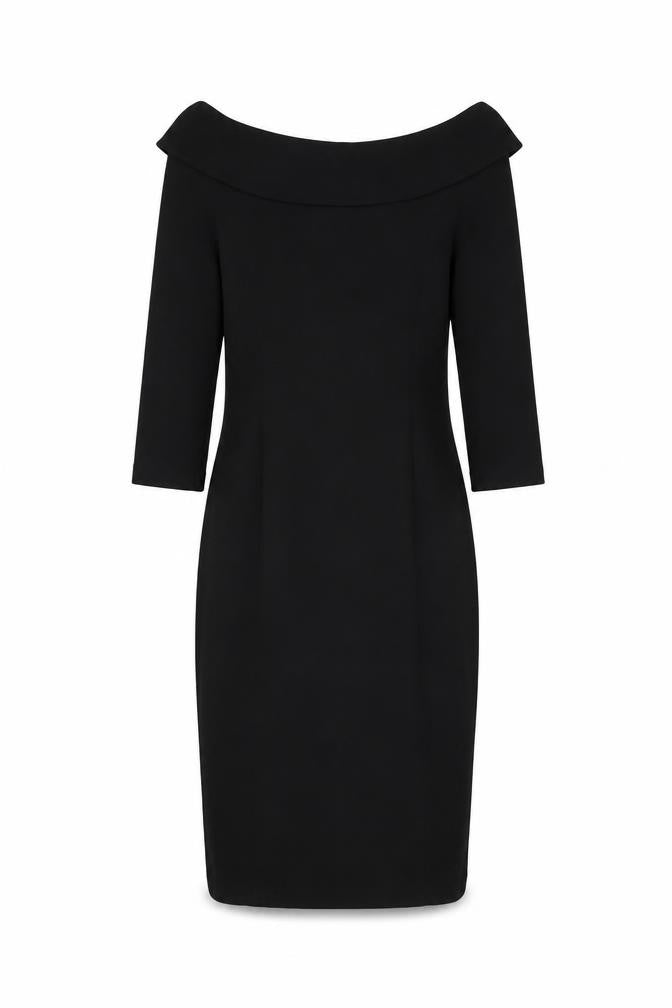 Front view of Wallis Women’s Black Off Shoulder Sheath Dress, size UK 8