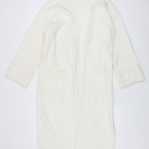 Dunnes Women Cream Open Cardigan Small Polyester Blend Longline