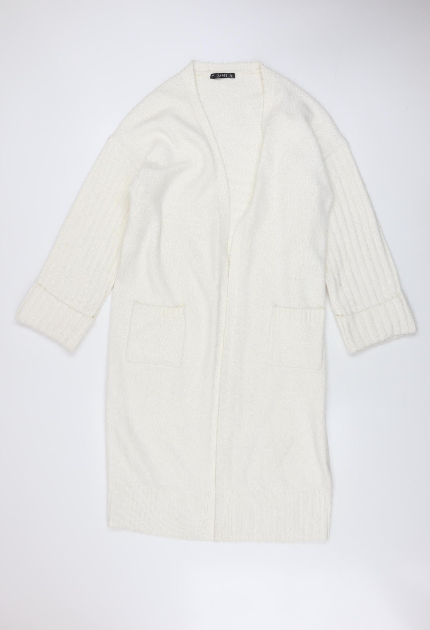 Dunnes Women Cream Open Cardigan Small Polyester Blend Longline