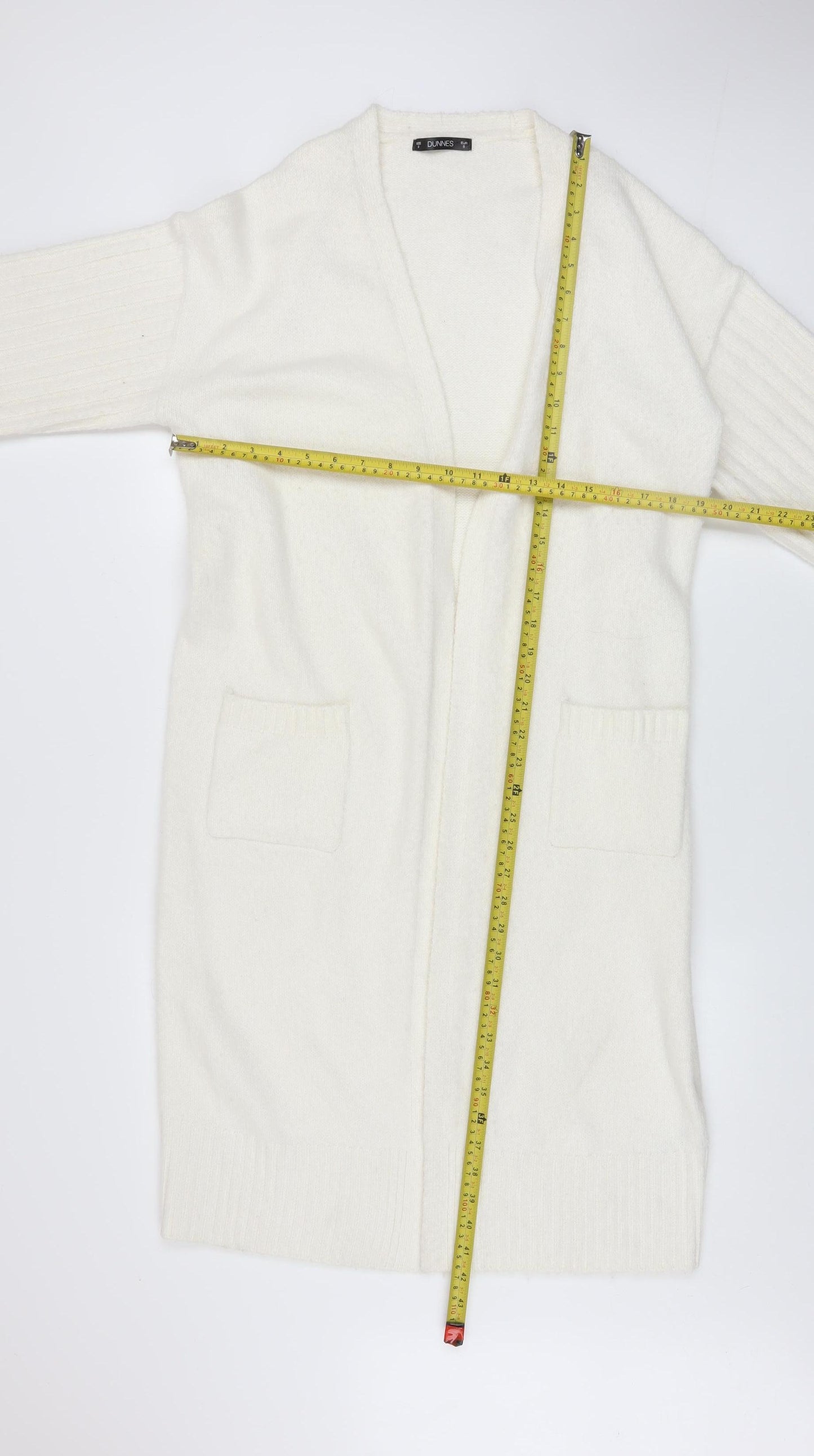 Dunnes Women Cream Open Cardigan Small Polyester Blend Longline