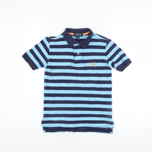 Polo Ralph Lauren Boys Blue Striped Cotton Short Sleeve Polo Shirt Size 8