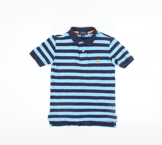 Polo Ralph Lauren Boys Blue Striped Cotton Short Sleeve Polo Shirt Size 8