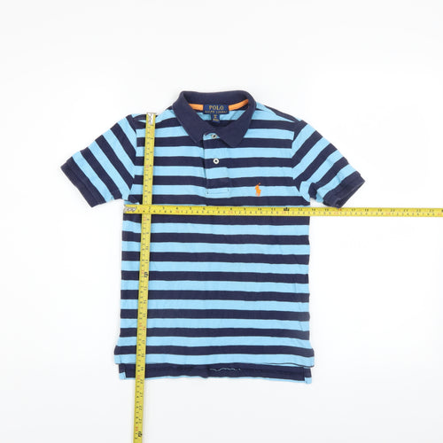 Polo Ralph Lauren Boys Blue Striped Cotton Short Sleeve Polo Shirt Size 8
