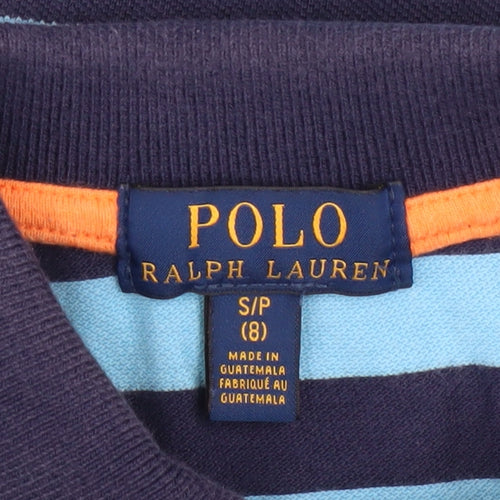Polo Ralph Lauren Boys Blue Striped Cotton Short Sleeve Polo Shirt Size 8