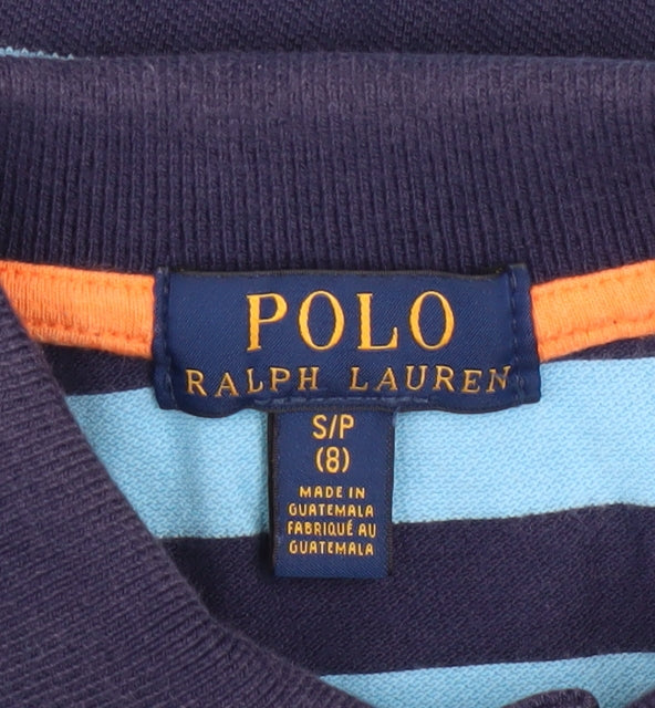 Polo Ralph Lauren Boys Blue Striped Cotton Short Sleeve Polo Shirt Size 8