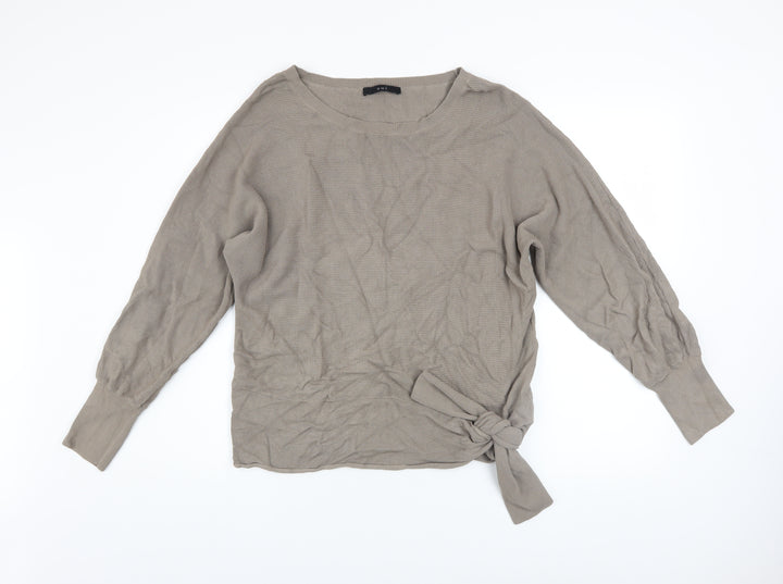 Oui Women’s Beige Boat Neck Tie Side Knit Jumper Size 14