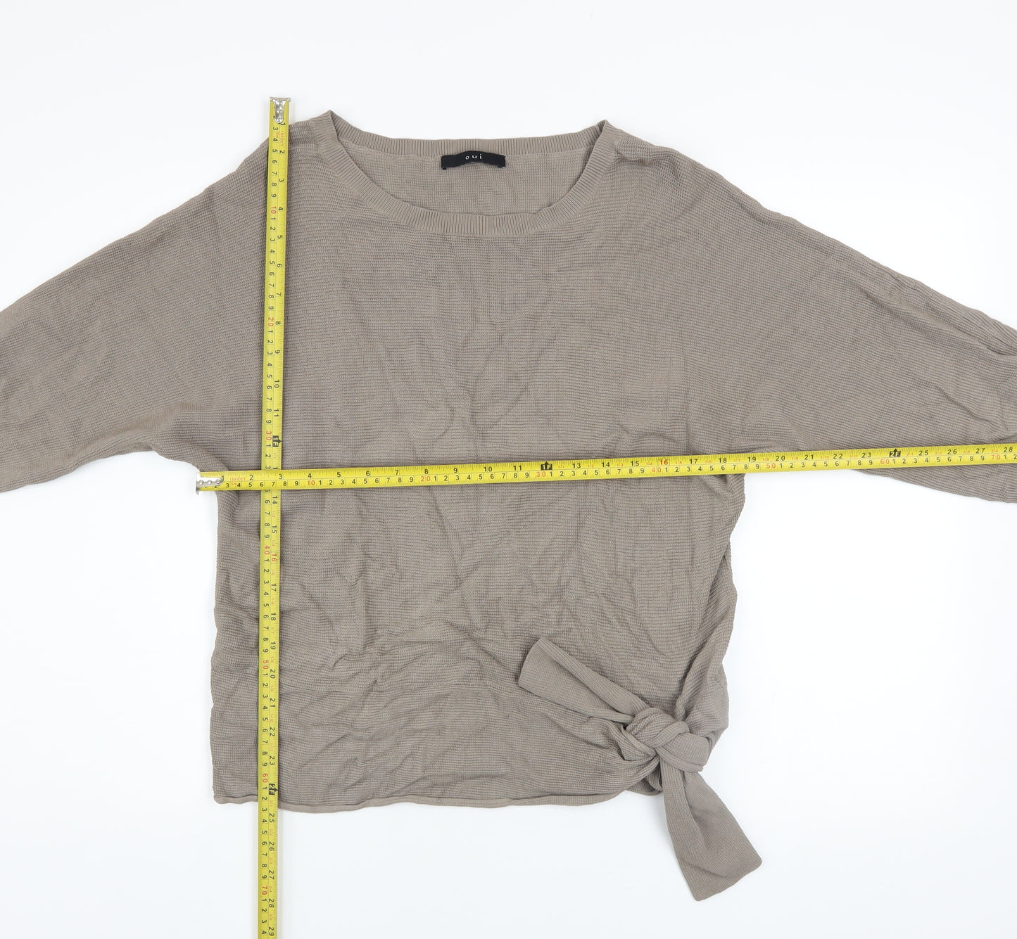 Oui Women’s Beige Boat Neck Tie Side Knit Jumper Size 14