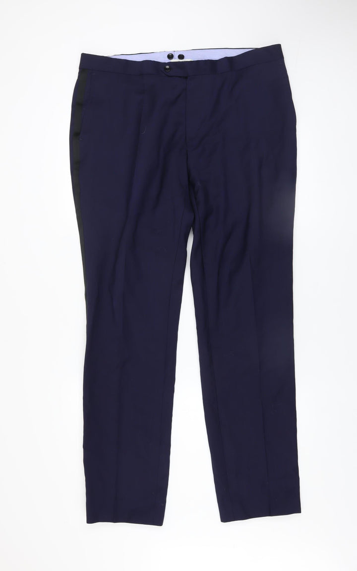 Van Gils Men's Blue Wool Dress Trousers Size 54 Tailored Fit