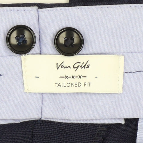 Van Gils Men's Blue Wool Dress Trousers Size 54 Tailored Fit