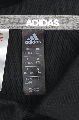 Adidas Boys Black Polo Shirt 15-16 Years Activewear Lightweight Top