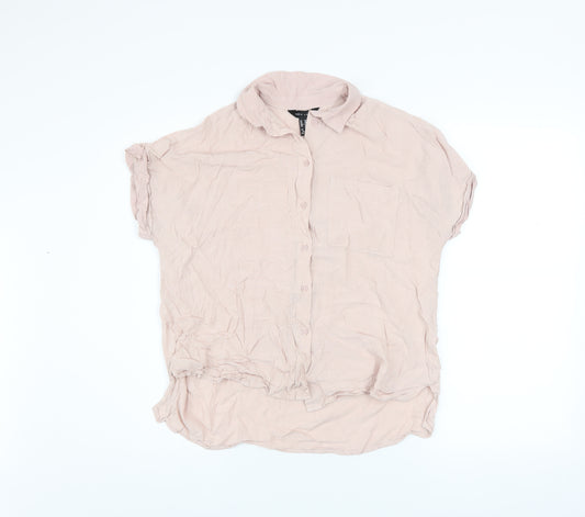 New Look Womens Pink Short Sleeve Button-Up Blouse UK 10 Viscose Top