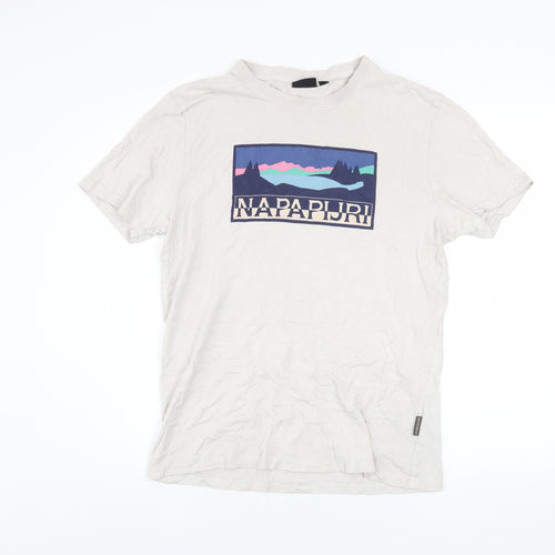 Napapijri Men’s Beige Graphic Print Cotton T-Shirt Size L