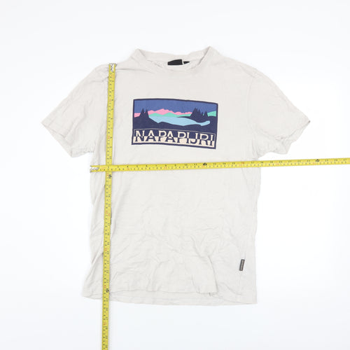 Napapijri Men’s Beige Graphic Print Cotton T-Shirt Size L