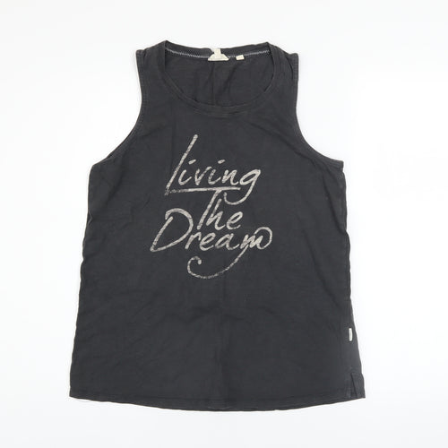 Fat Face Womens Black Cotton 'Living The Dream' Tank Top Size 10