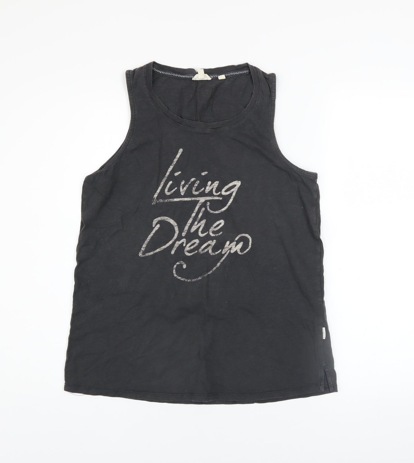 Fat Face Womens Black Cotton 'Living The Dream' Tank Top Size 10