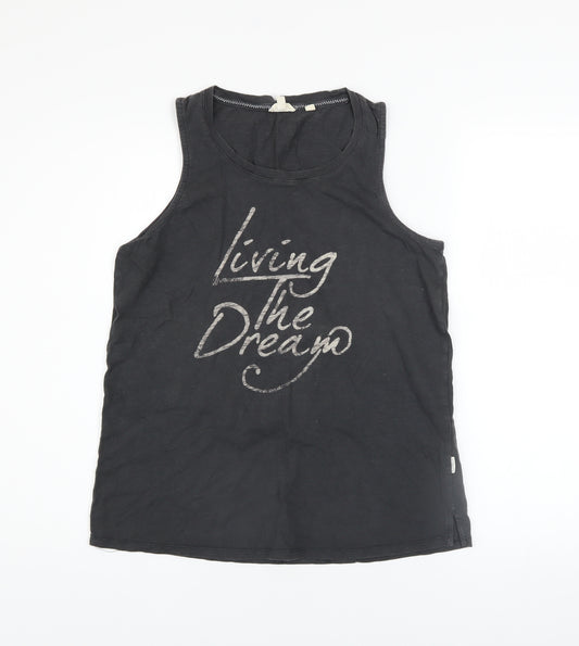 Fat Face Womens Black Cotton 'Living The Dream' Tank Top Size 10