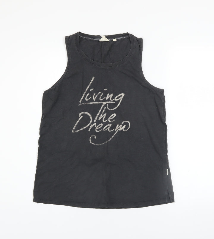 Fat Face Womens Black Cotton 'Living The Dream' Tank Top Size 10