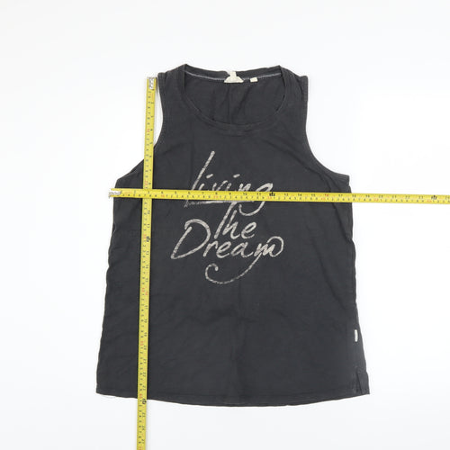 Fat Face Womens Black Cotton 'Living The Dream' Tank Top Size 10