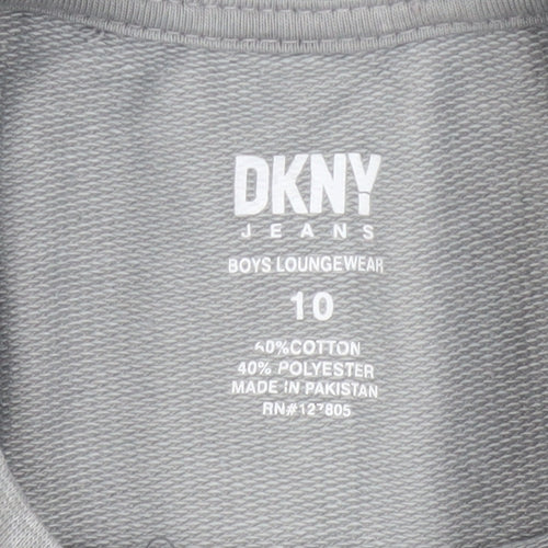 DKNY Boys Grey Logo Acid Wash Cotton Blend T-Shirt Size 10 Years